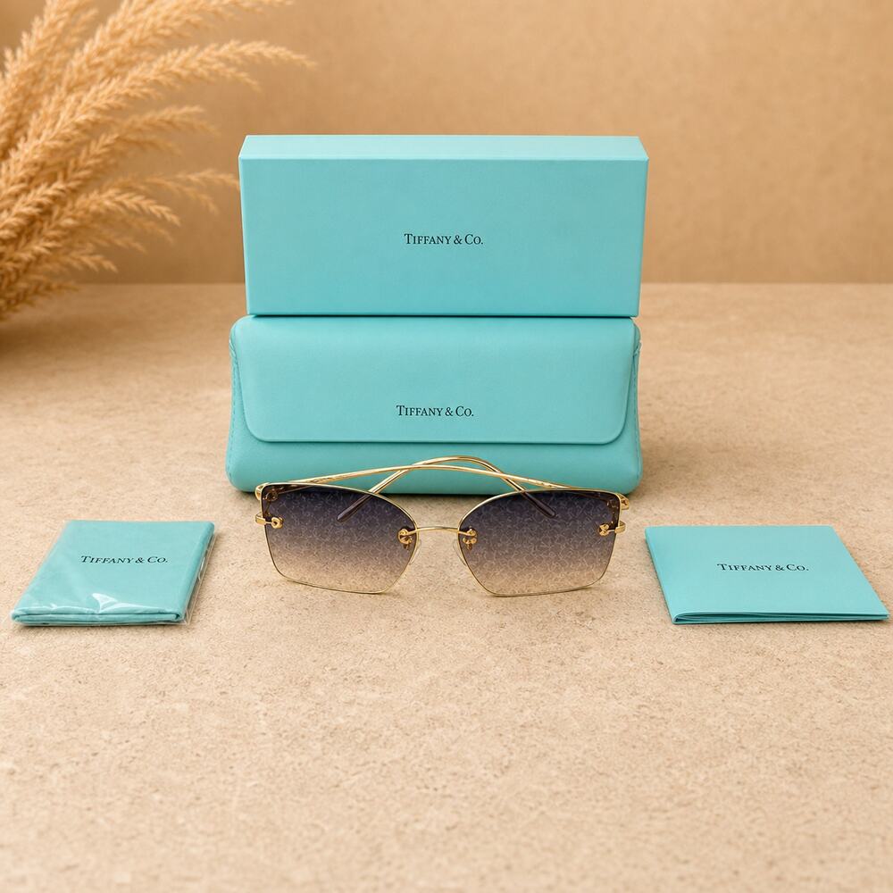 Tiffany & Co. TF3088 Asian Fit 610516 Gold Rimless Gradient Sunglasses - Picture 2 of 5